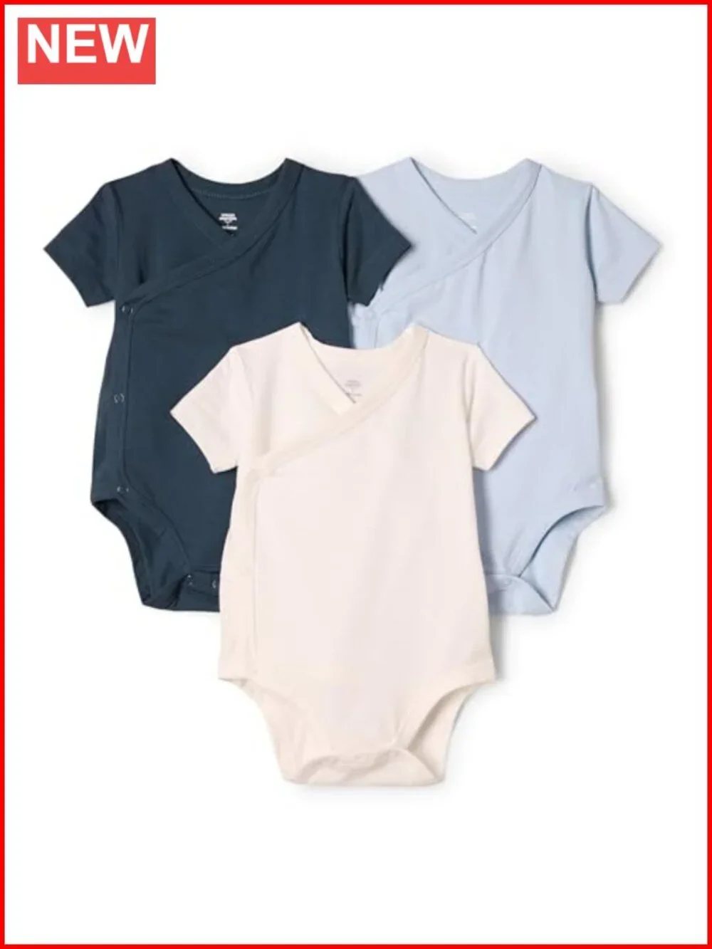 Unisex Baby Side Snap Bodysuit 3 Pack Short Sleeve Cotton Kimono